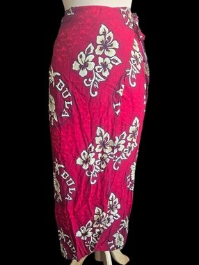 Women's Hawiian Red Floral Sarong Wrap Swim Cover Sz M/XL